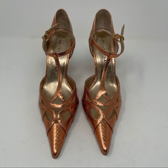 Chinese Laundry Copper Metallic Party Shoes Stilleto Strappy Women’s Size 7M - Picture 2 of 7